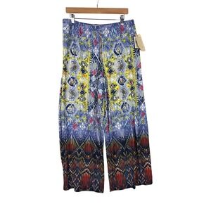 New One World Elastic‎ Waist Palazzo Purple-Ikat Pants size Medium